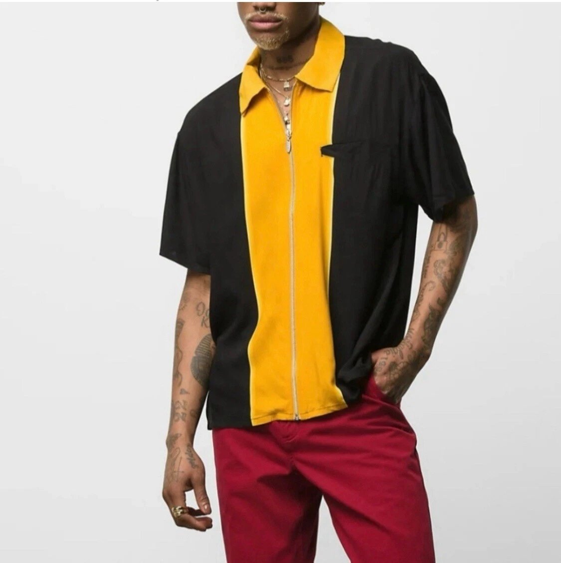 VANS X CURREN X KNOST Front Zip Retro Shirt Black and Yellow 