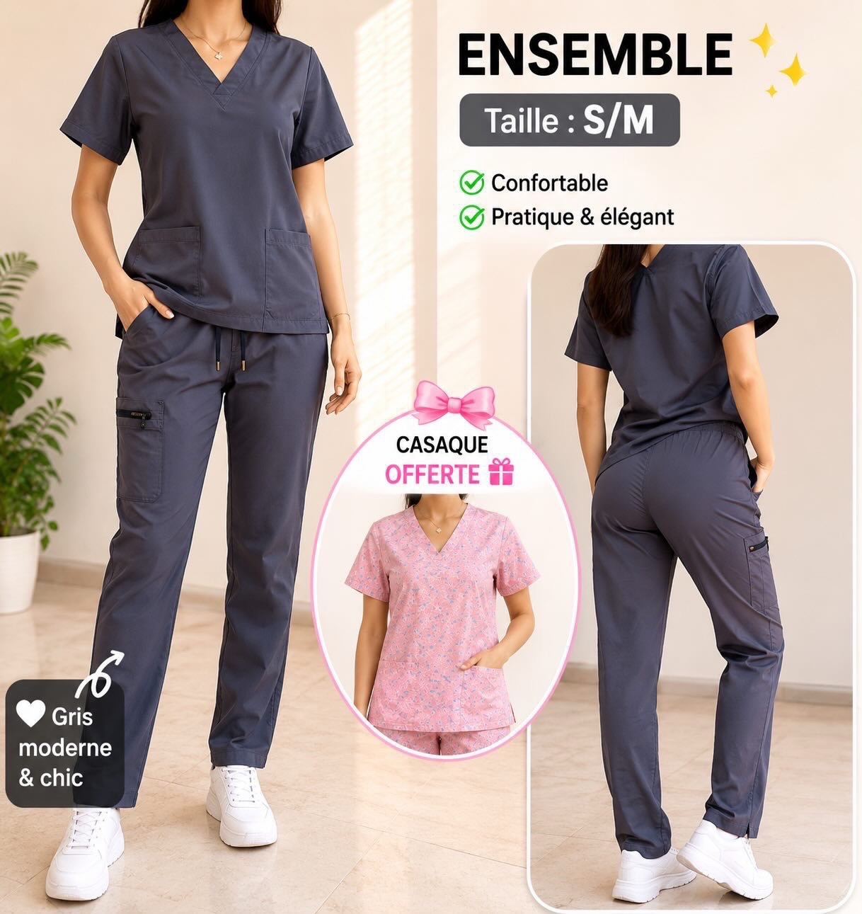 Casaque gris avec casaque rose offerte 🎁