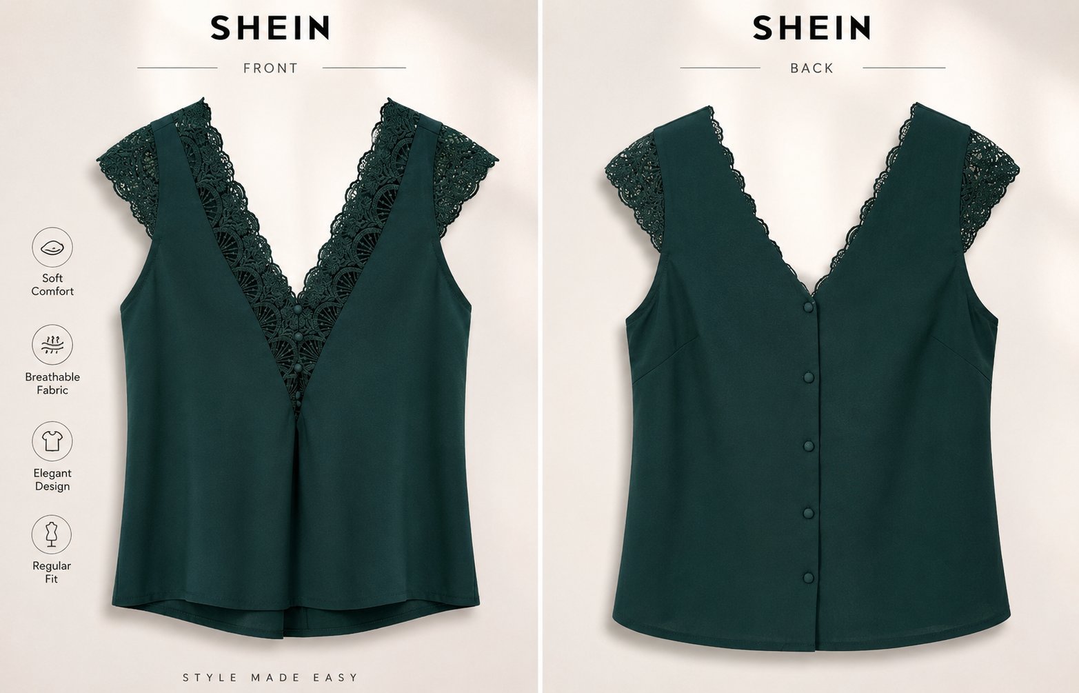 Haut SHEIN vert foncé avec dentelle – Taille L
