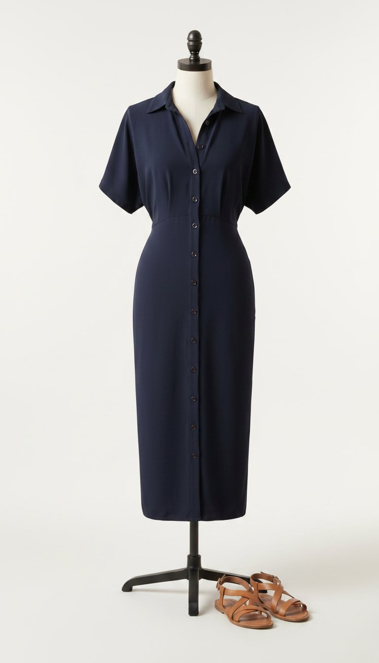 Robe midi bleu marine à boutons – Élégante et intemporelle👗