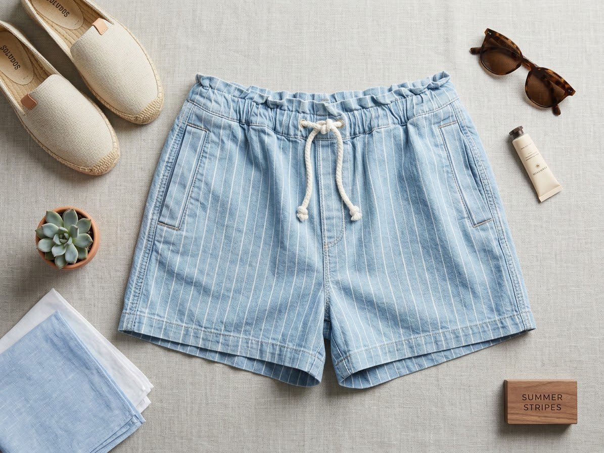 Short femme rayé bleu clair – Style décontracté et estival ☀️