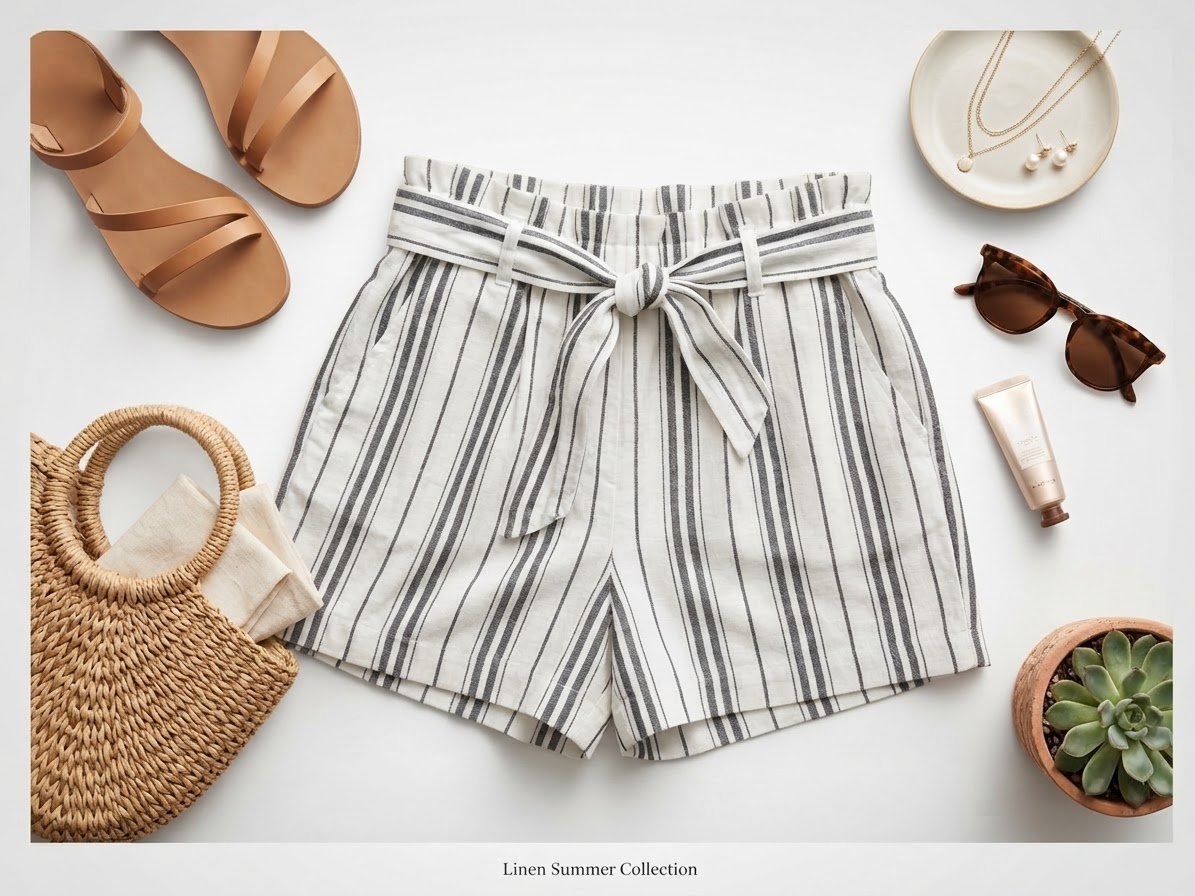 Short femme en lin rayé – Élégance estivale 🤍