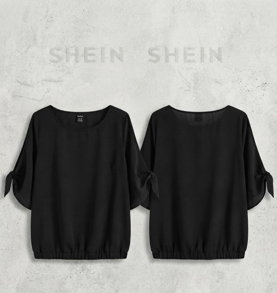 Blouse SHEIN noire manches 3/4 à nœuds – Taille M