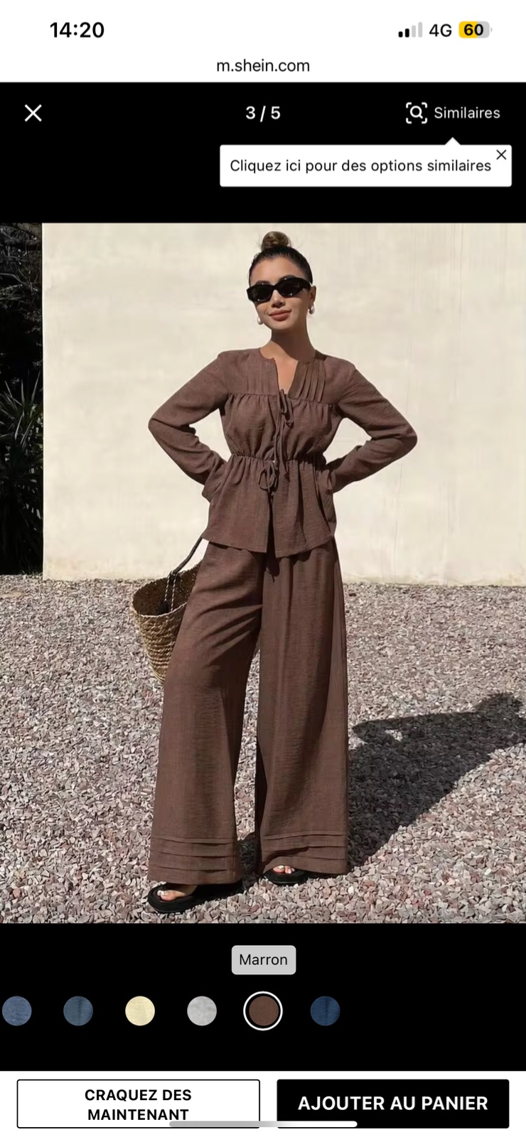 Livesso 2 pièces Ensemble décontracté pour femmes avec top plissé à col rond et taille nouée et pantalon, brun café, automne, vacances