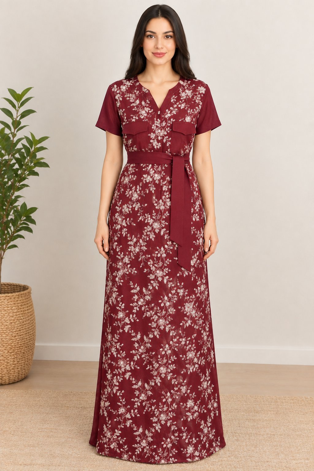 Robe aubergine brodée – Taille M