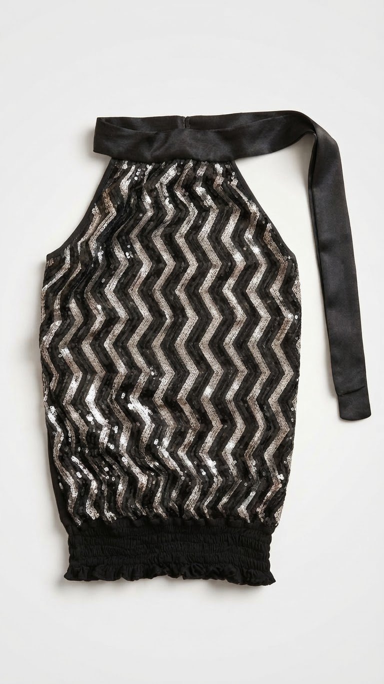 Top motif zigzag noir et argenté
