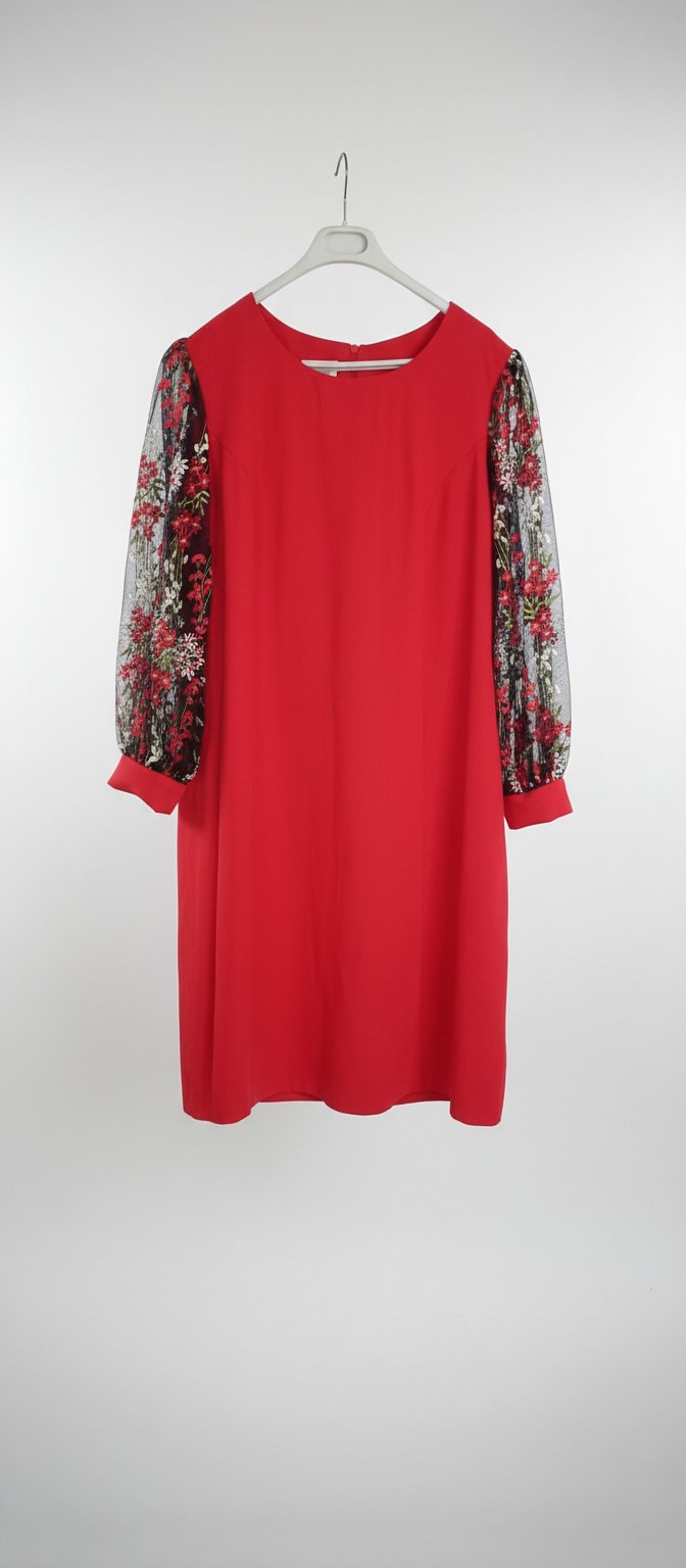 Robe crepe avec manches en organza brodé 