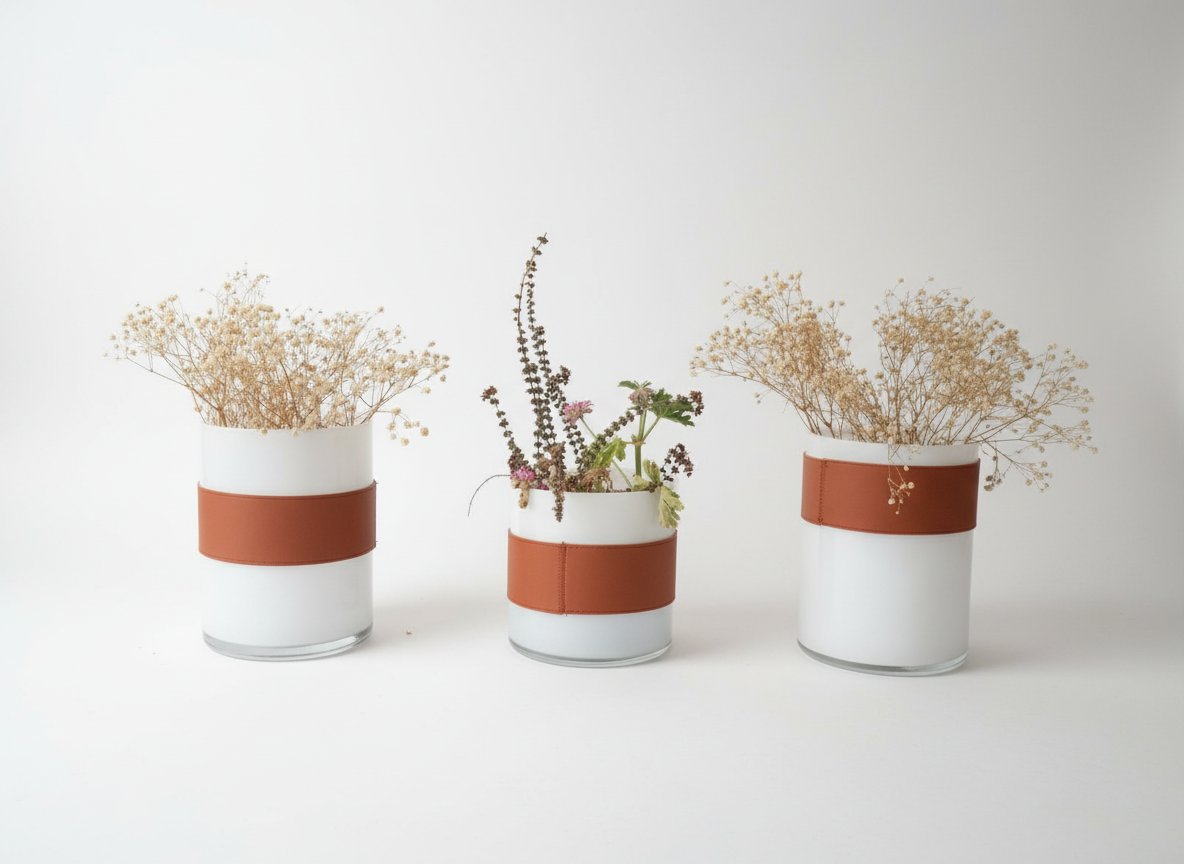 Loy de 3 pots décoratifs avec fleurs séchées 