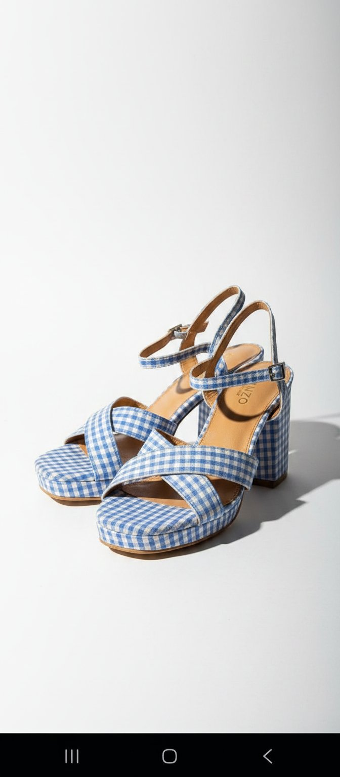 Talon à carreaux bleu et blanc