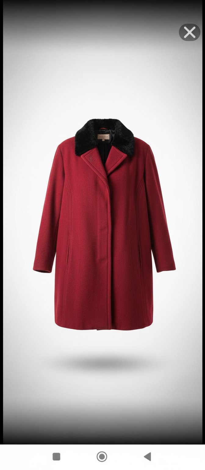 Manteau rouge Bordeaux taille 42 avec col fausse fourrure noire 