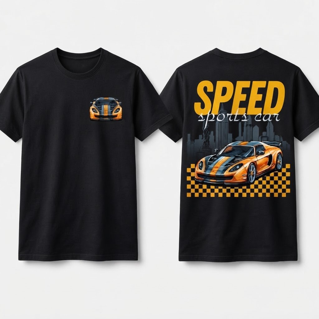 "T-shirt Noir - Design Voiture de Sport Speed"
