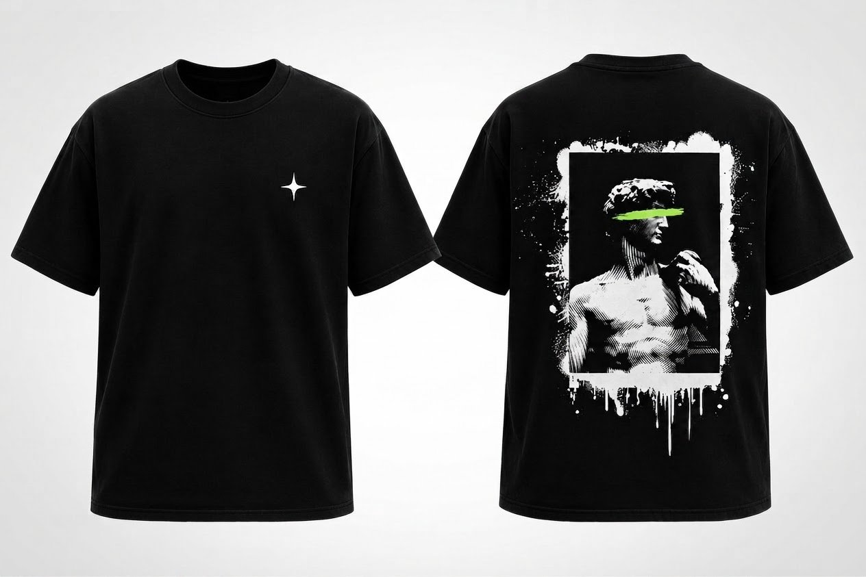 "T-shirt Oversize Noir - Statue Grecque Design Street Art"