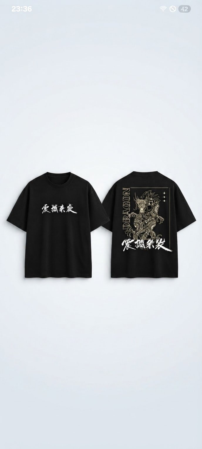 T-shirt homme oversize à imprimé dragon asiatique et calligraphie chinoise