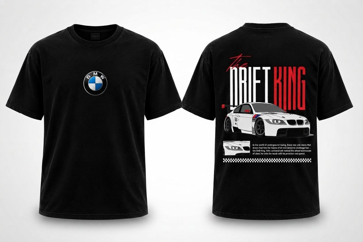 "T-shirt BMW Drift King - Design Voiture de Course Oversize Noir"