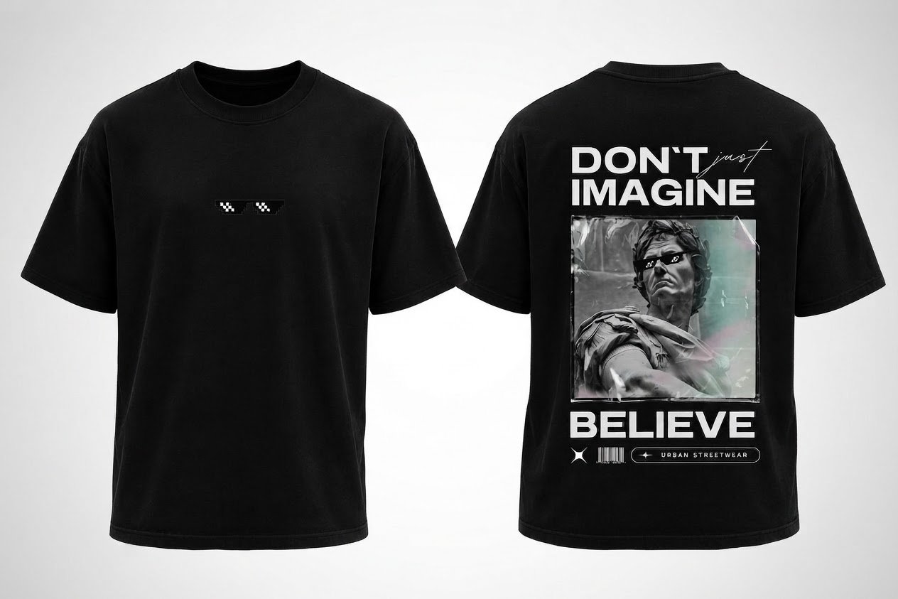 "T-shirt Oversize Noir - Design Statue Urban Streetwear"