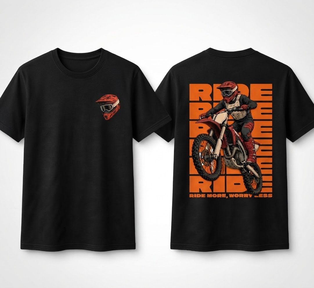 "T-shirt Noir - Design Moto Cross Ride"