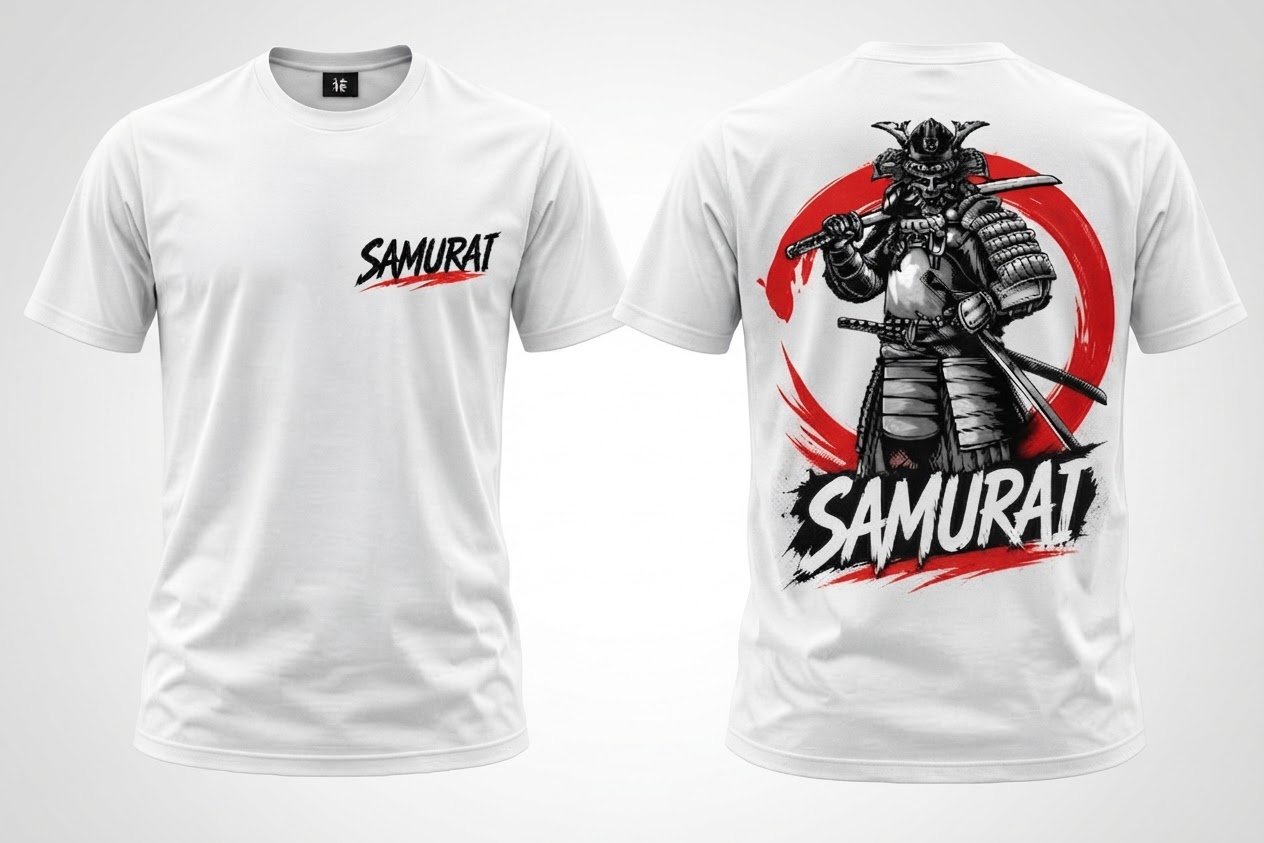 "T-shirt Blanc - Design Samouraï Japonais"