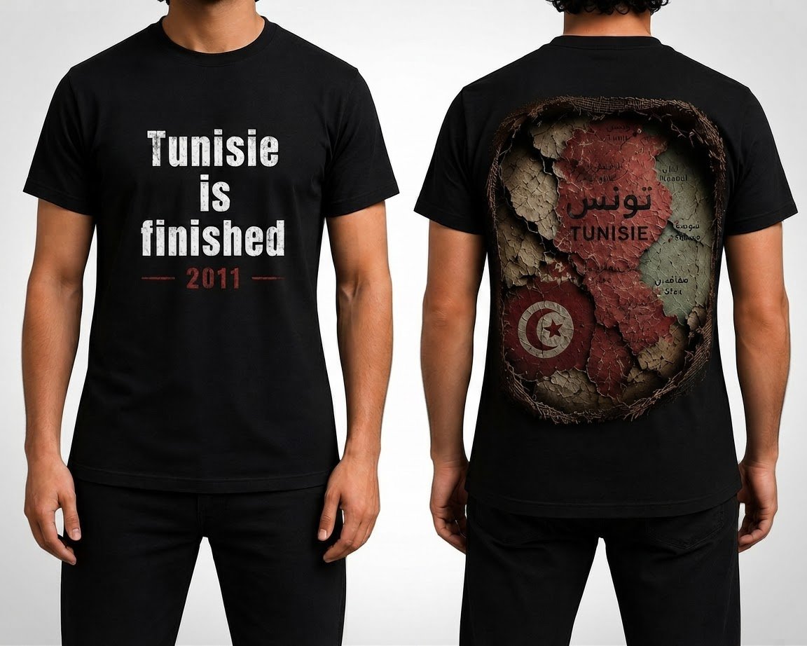 T-shirt noir Tunisie is Finished imprimé