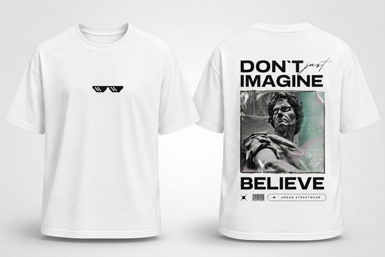 "T-shirt Oversize Blanc - Design Statue Urban Streetwear"