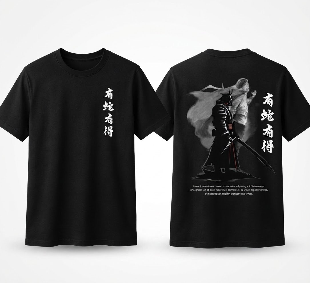 "T-shirt Noir - Design Samouraï Japonais"