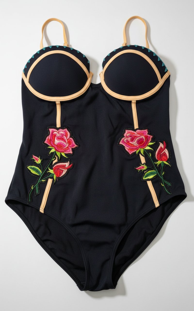 Maillot de bain Shein noir fleuri