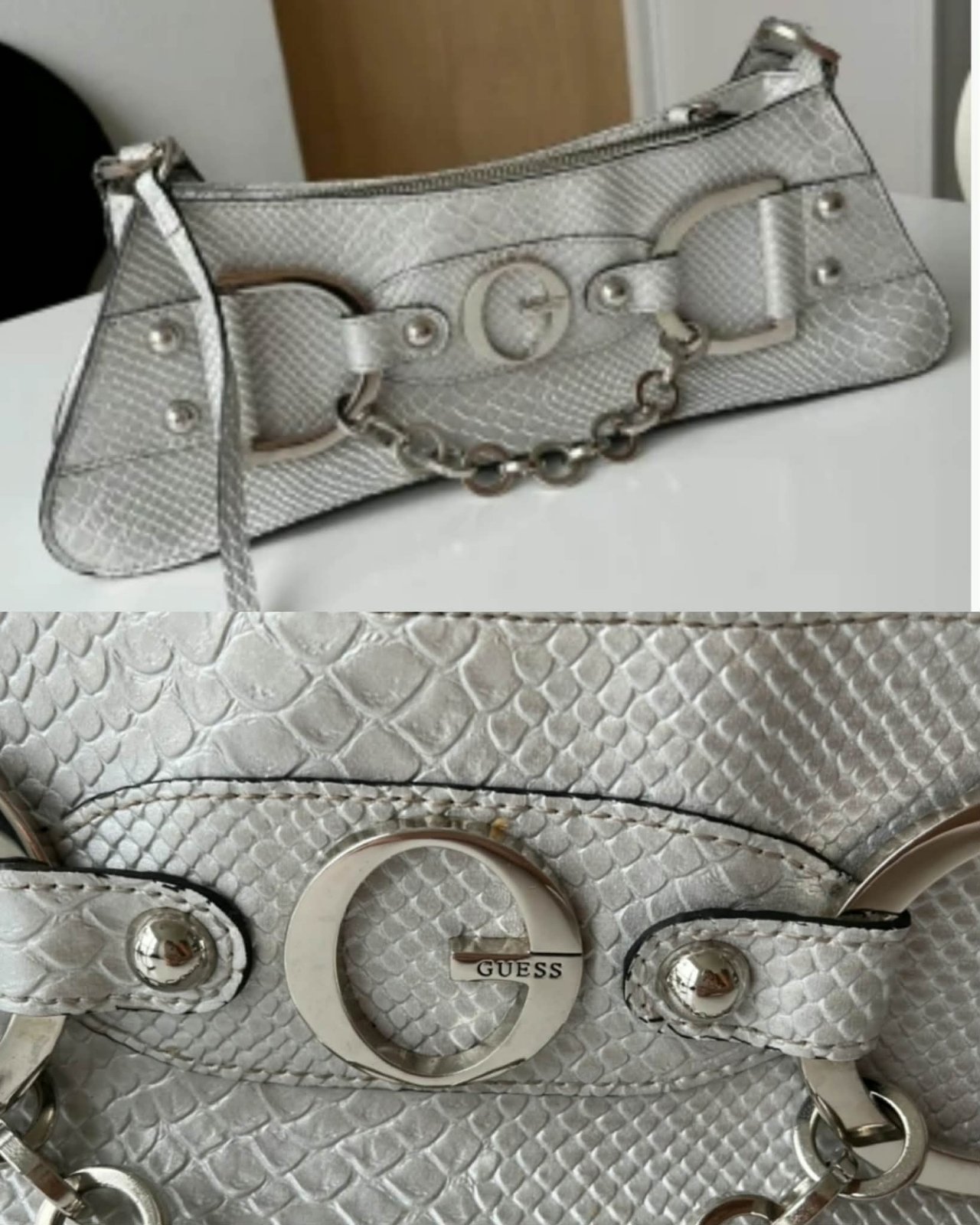 Sac Guess gris argenté croco 