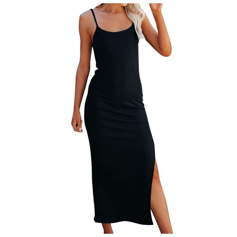 Robe midi noir avec une fente