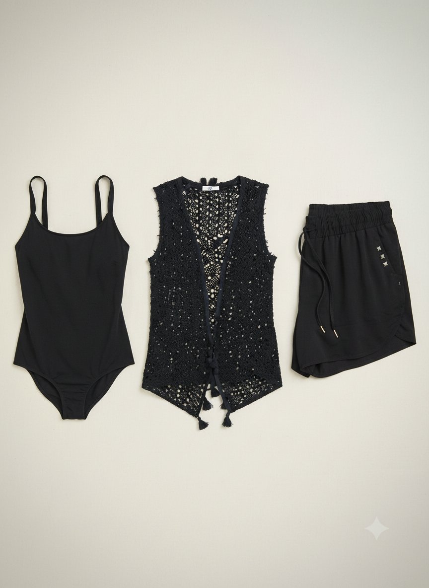 Lot de 3 pièces maillot cache maillot et short