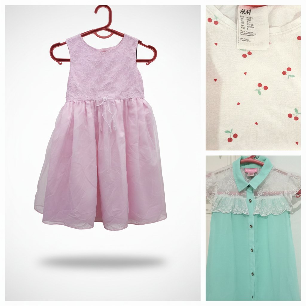 Lot  de 3 articles robe princesse chemise lc waikiki et pull h&m cerises 