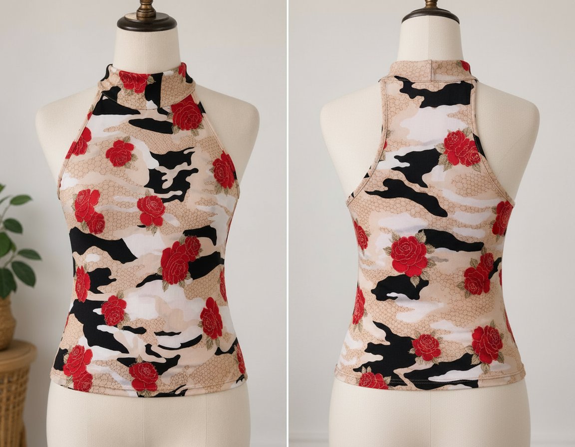 Haut fleuri col montant - Taille standard