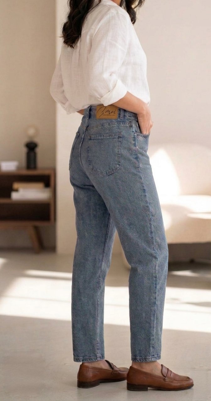 Jean Mom Fit Bleu Classique Taille Haute