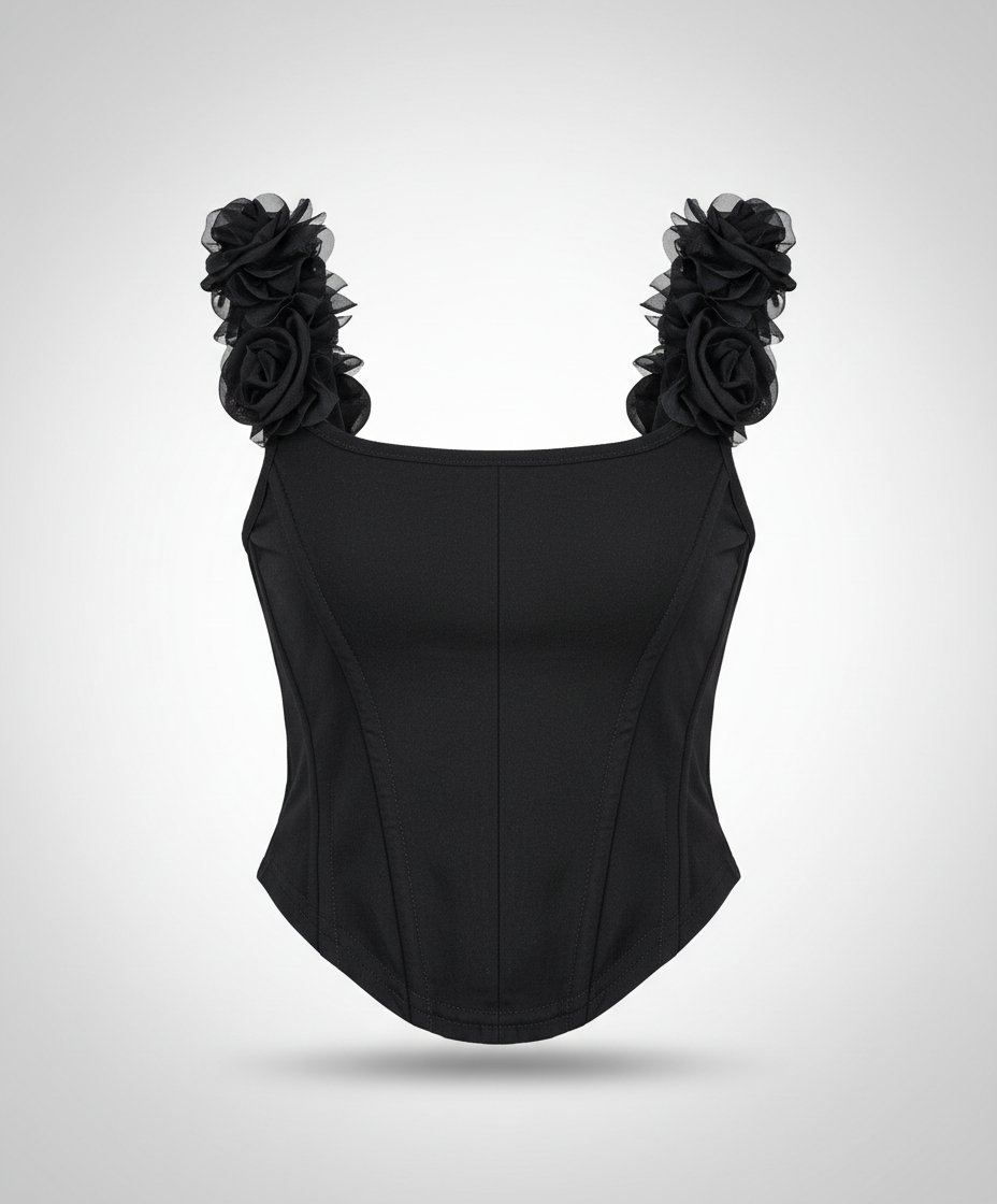 Corset bretelles fleurs en relief 