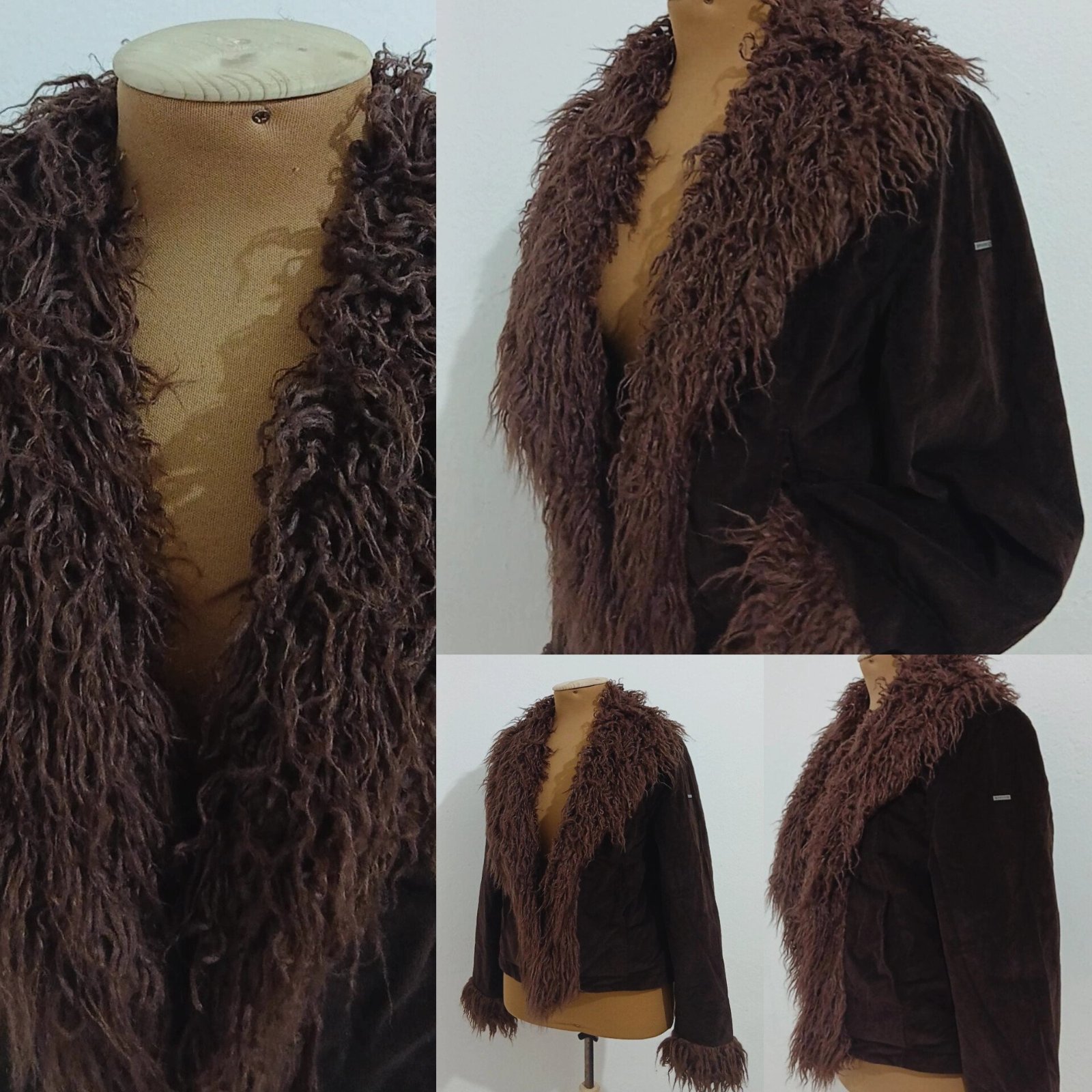 Une belle veste marron en velour avec caniche en excellente état la taille 40/42