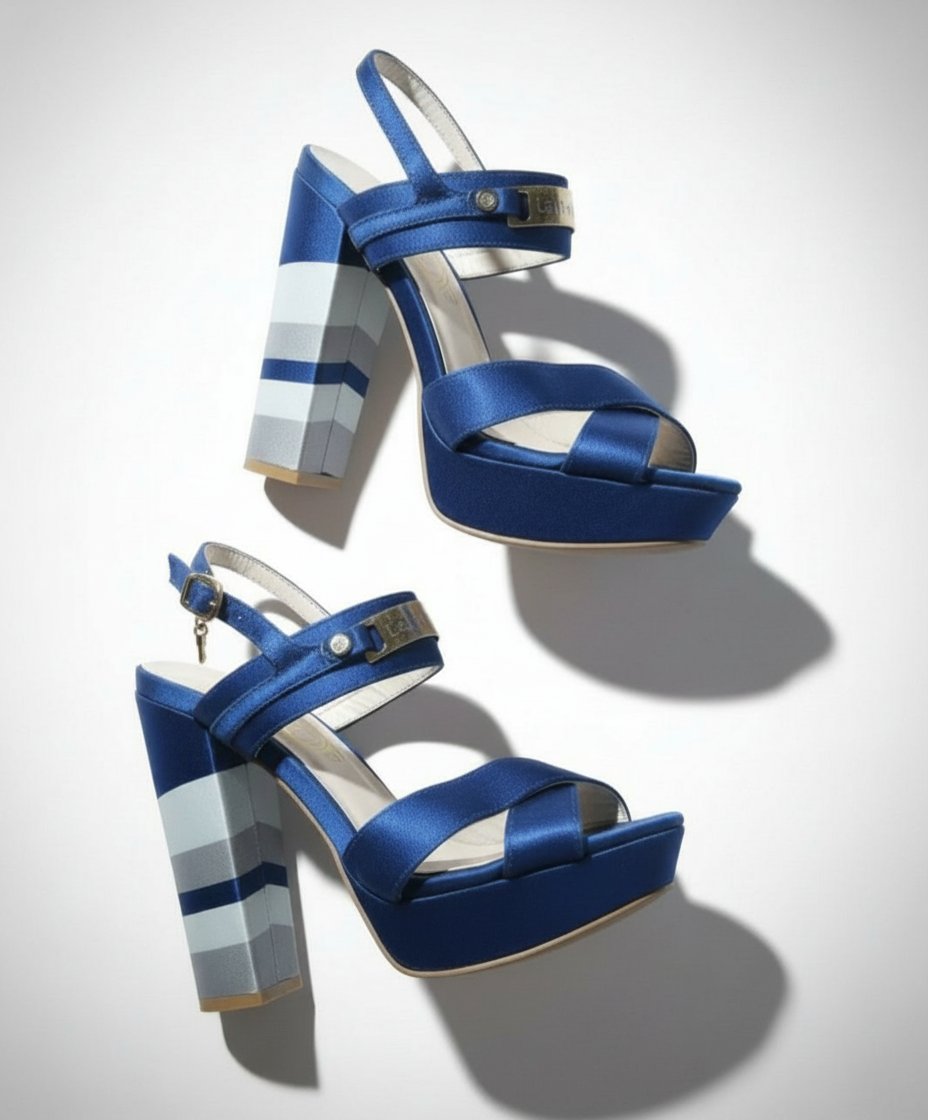 Des jolis sandales talons bleu marine satiné en très bon état la pointure 36/36,5