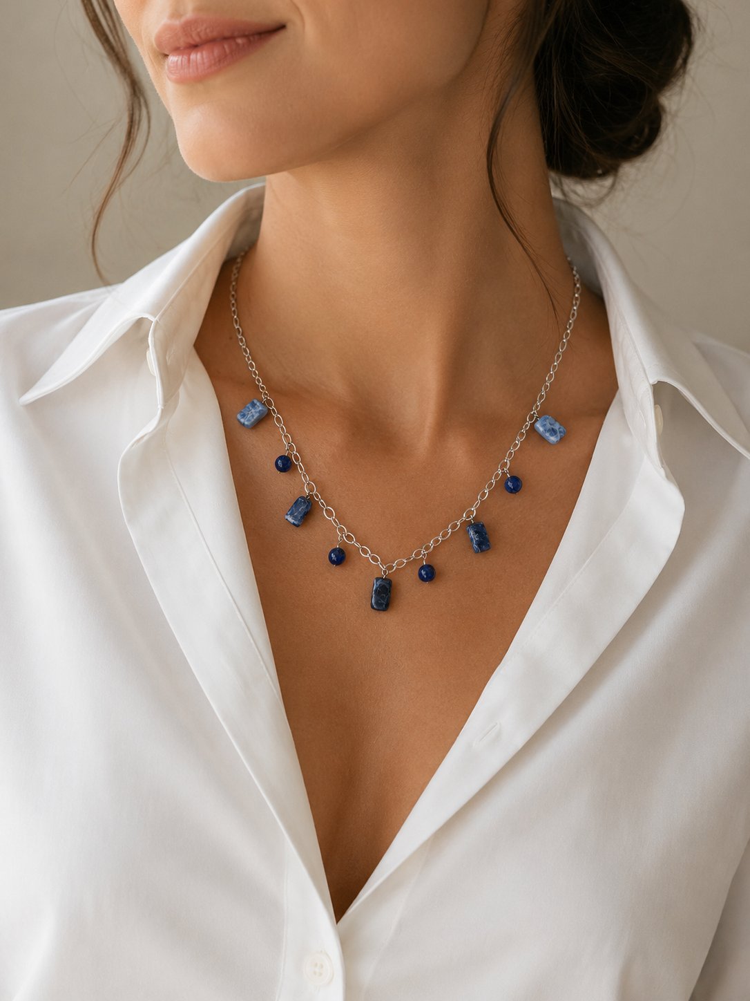 Colier pierres naturelles sodalite et lapize 