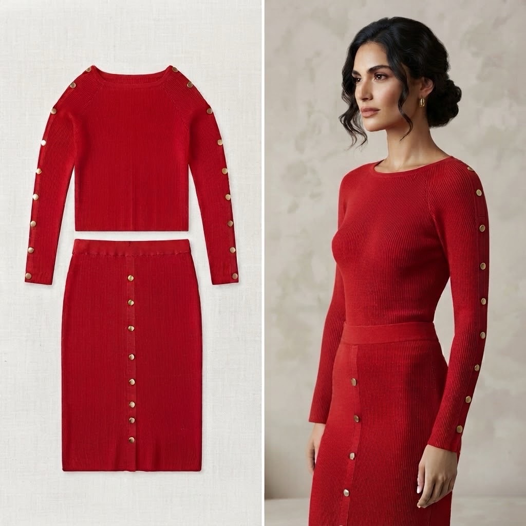 Ensemble pull et jupe rouge