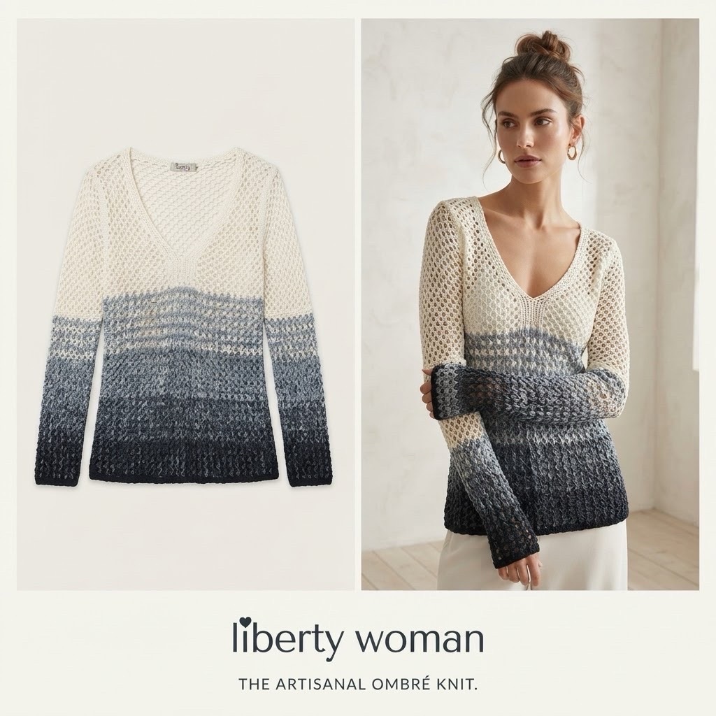 Pull en maille ajourée dégradé ombré — Blanc et gris/noir