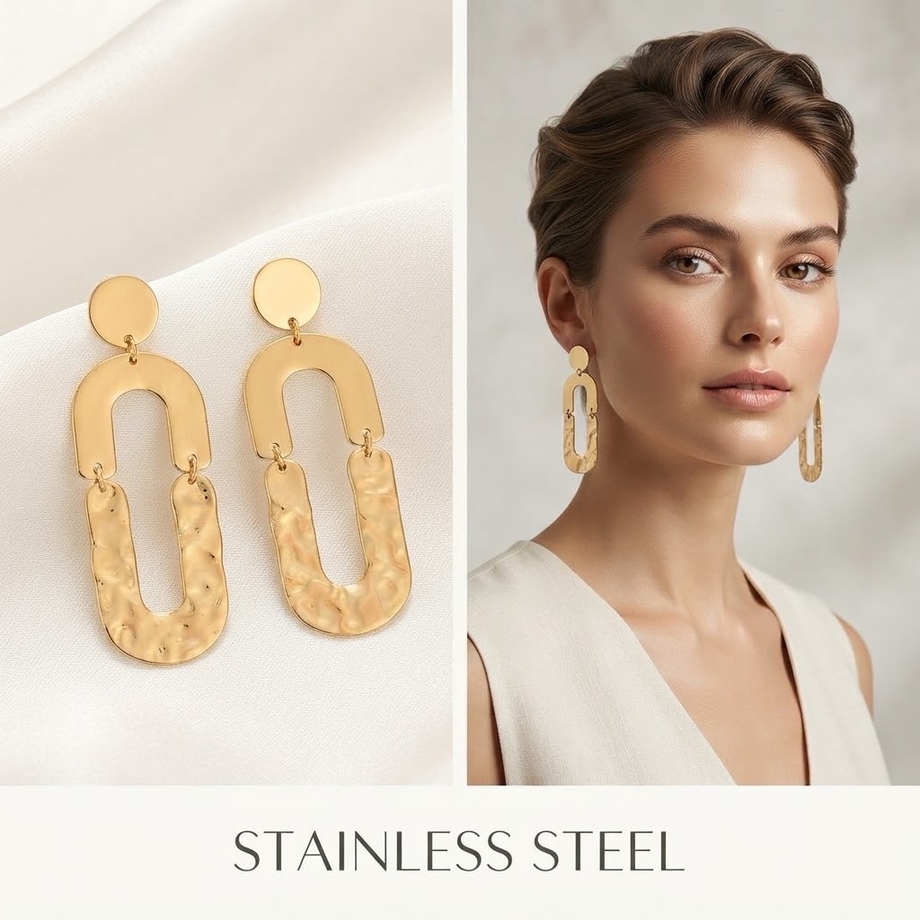 Boucles d'oreilles Pendantes Géométriques Texturées en acier inoxydable