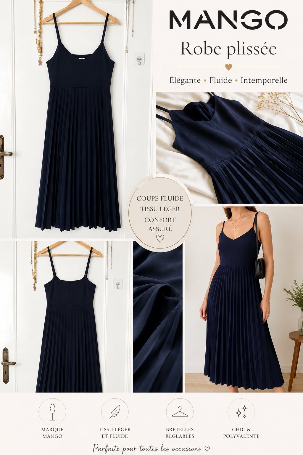 Robe bleu marine plissée