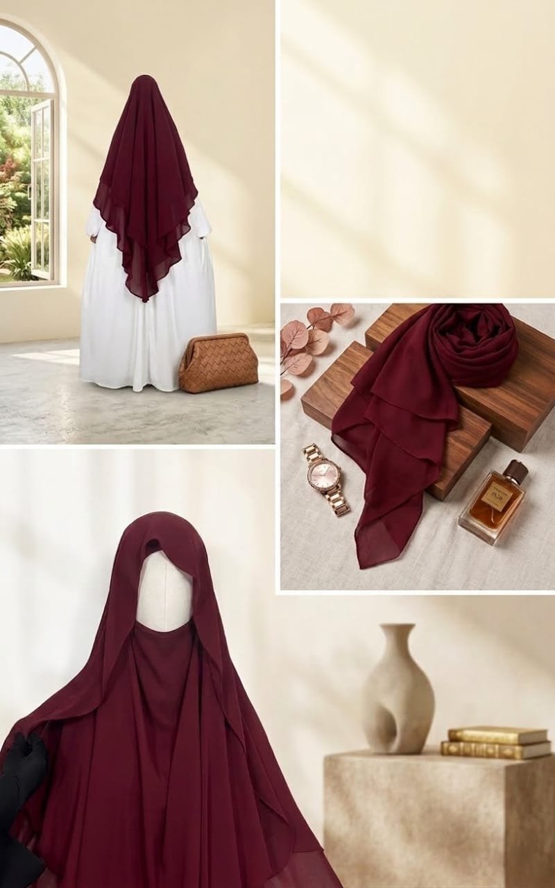 Khimar 3 voiles bordeaux 