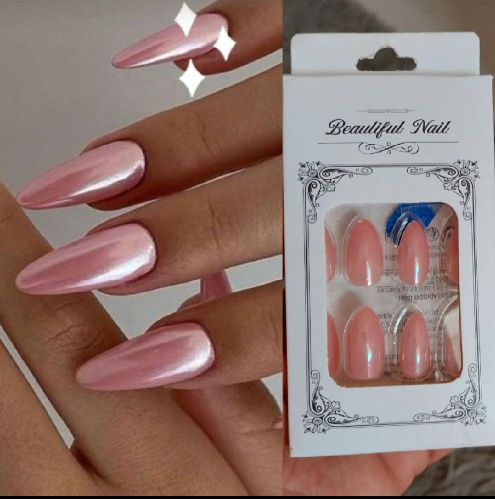 Subliiiiime ❤️ ❤️ ❤️ 24 pièces faux ongles pour les mains ✋️ rose brillant avec patch et lime à ongle neuf 