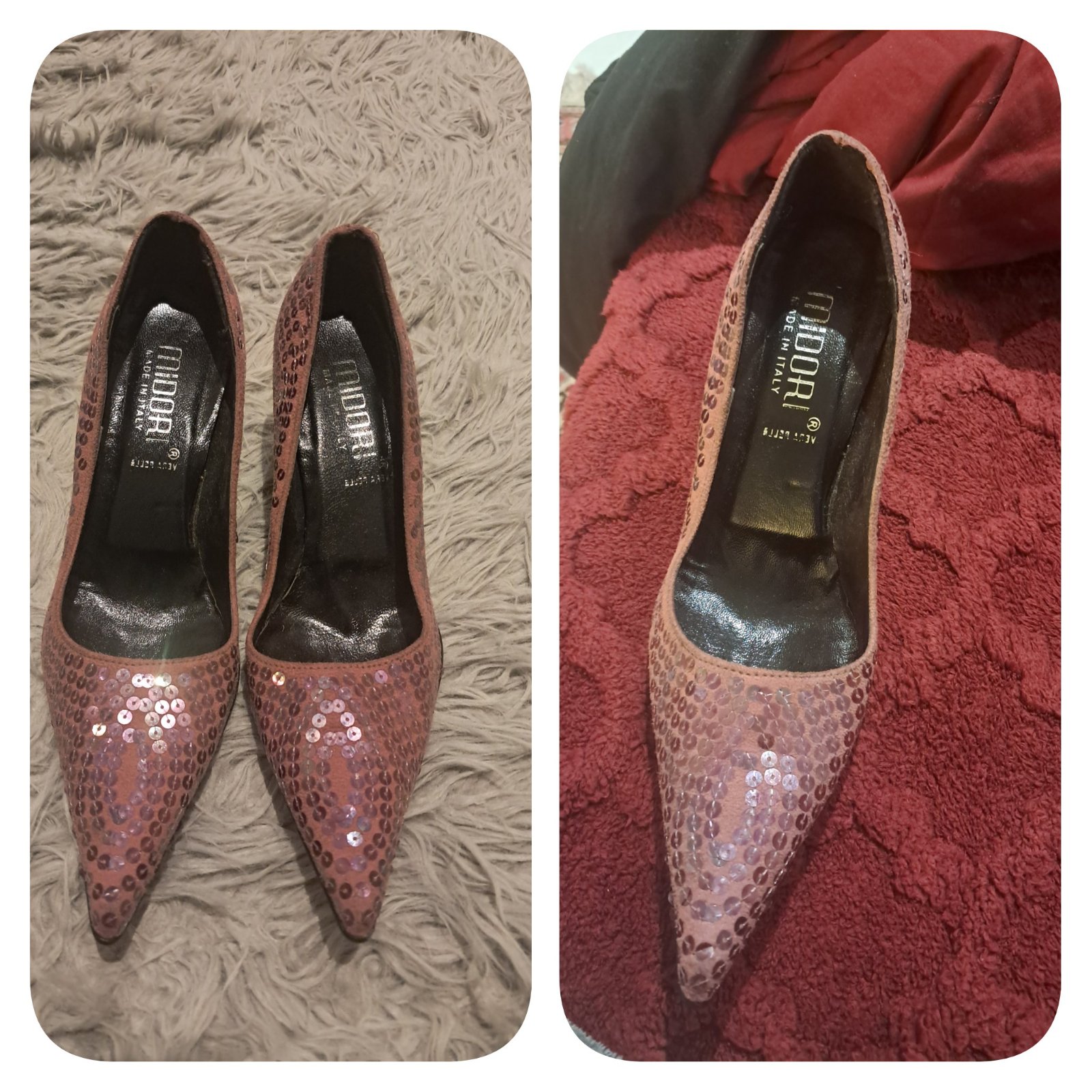 Subliiiiime❤️❤️❤️❤️❤️❤️ escarpin de soirée à sequins made in ITALIY pointure 37 très confortable et souple 