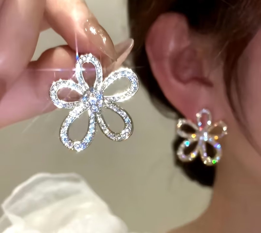 Subliiiiime ❤️❤️❤️❤️boucles d'oreilles fine en strasses brillants argentés 