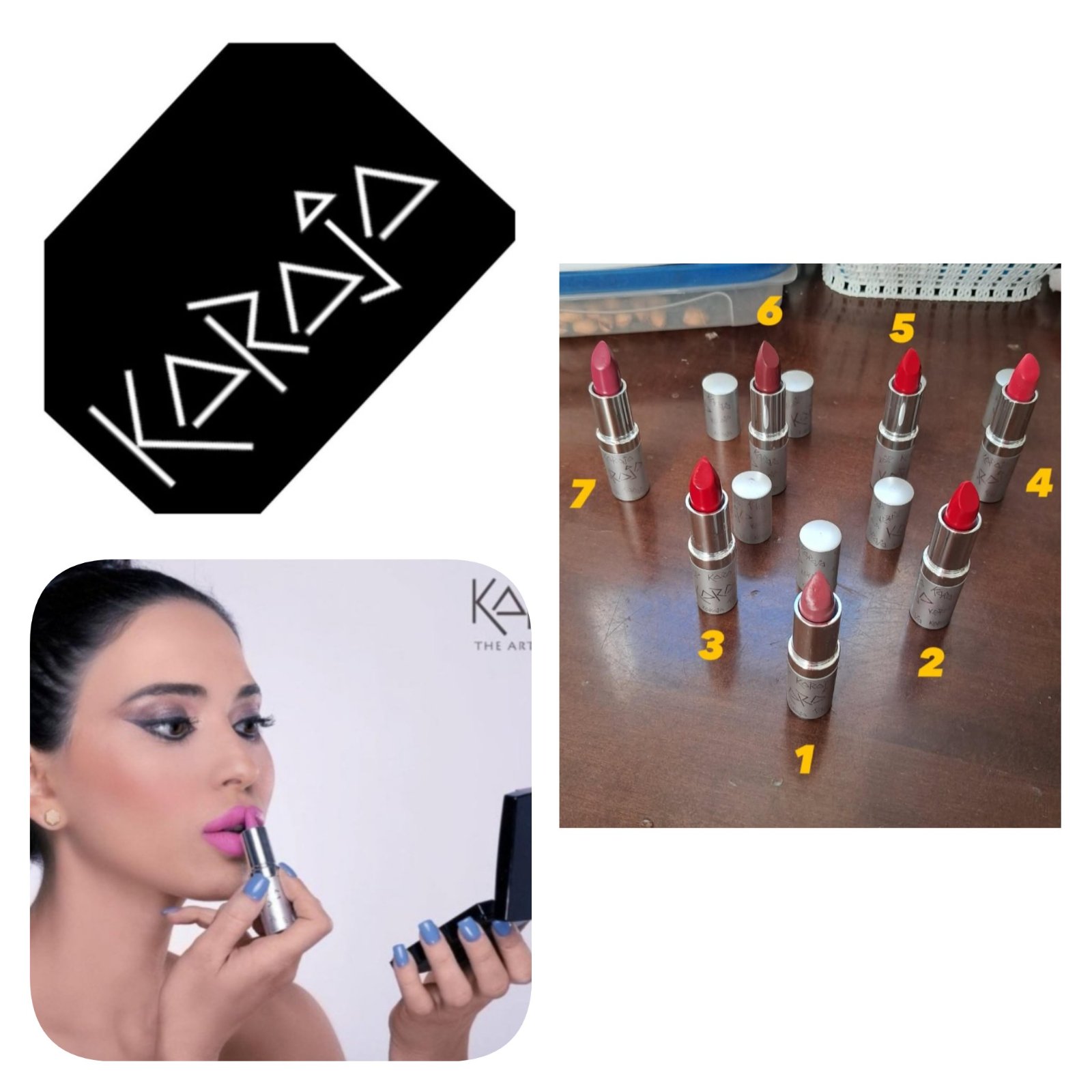 A 35dt la piece du rouge à lèvre .Subliiiiime❤️❤️❤️❤️ 7 rouges à lèvres couleur mat de la marque KARAJA made in ITALIY importé vous choisissez le numero jaune indiqué près du rouge à lèvre en jaune ou la référence 