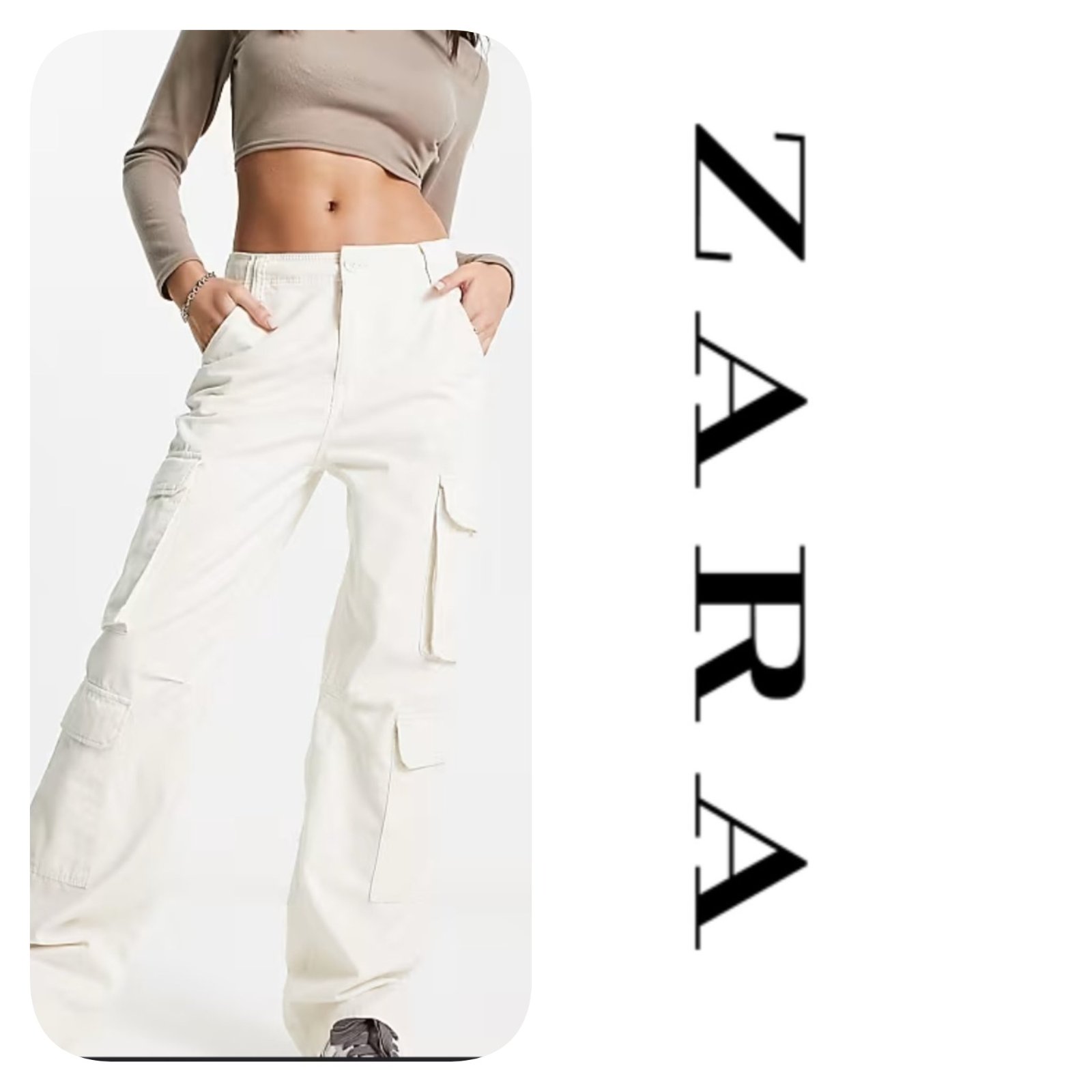 Subliiiiime❤️❤️❤️❤️ 100% cotton pantalon cargo blanc de ZARA taille 34
