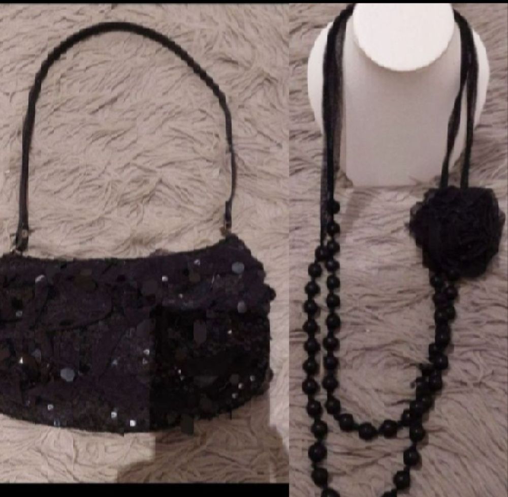 Subliiiiime ❤️ ❤️ ❤️ lot de 2 pièces un sac de soirée élégant et un collier double en boules et fleurs sur le côté chic