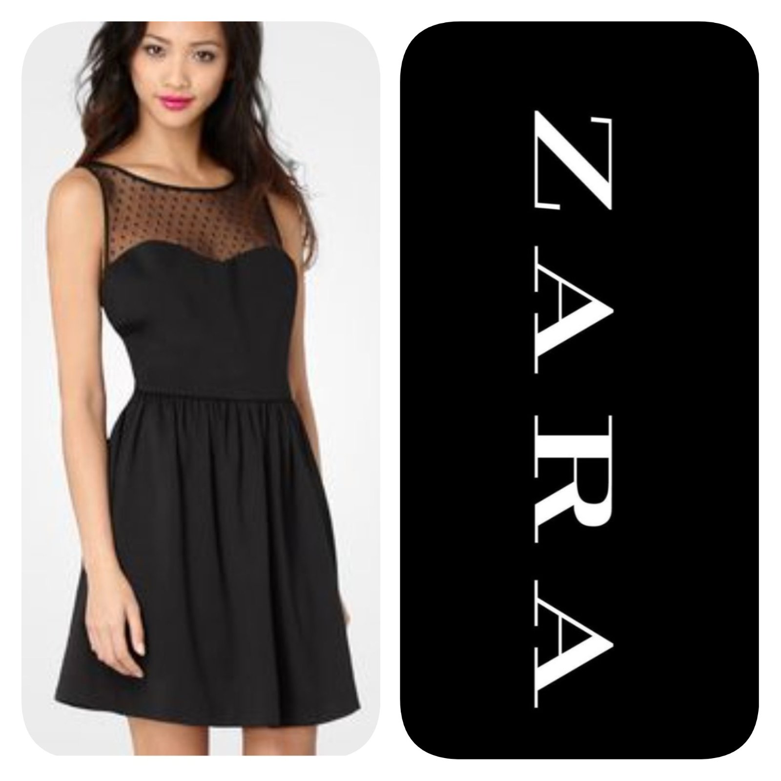 Subliiiiime❤️❤️❤️❤️❤️ robe noire évasée poitrine transparente mouchetés de ZARA taille 38