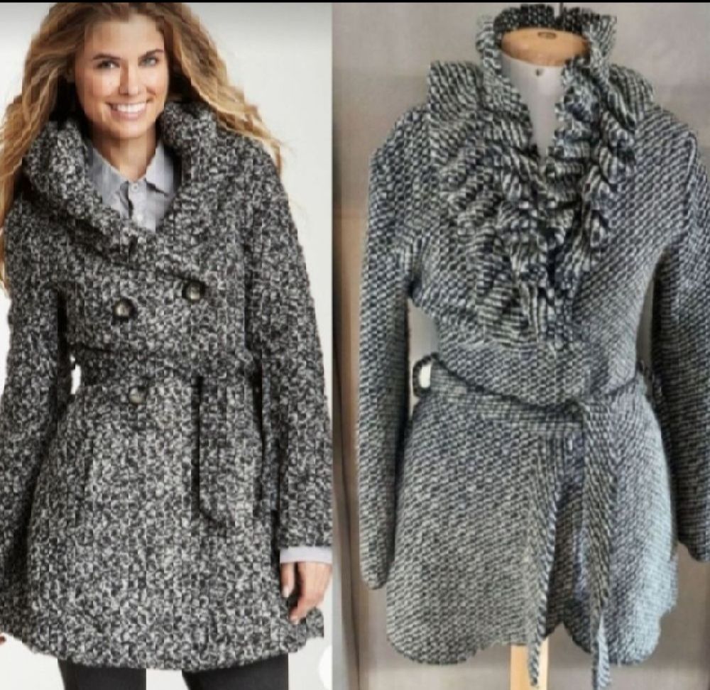 Subliiiiime ❤️ ❤️ ❤️ ❤️ manteau 3/4 mouchetés en laine col en franges taille 40