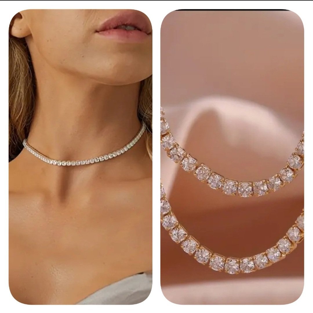 Subliiiiime ❤️❤️❤️❤️collier ras du cou en strasses saillants brillants en acier inoxydable neuuuf 