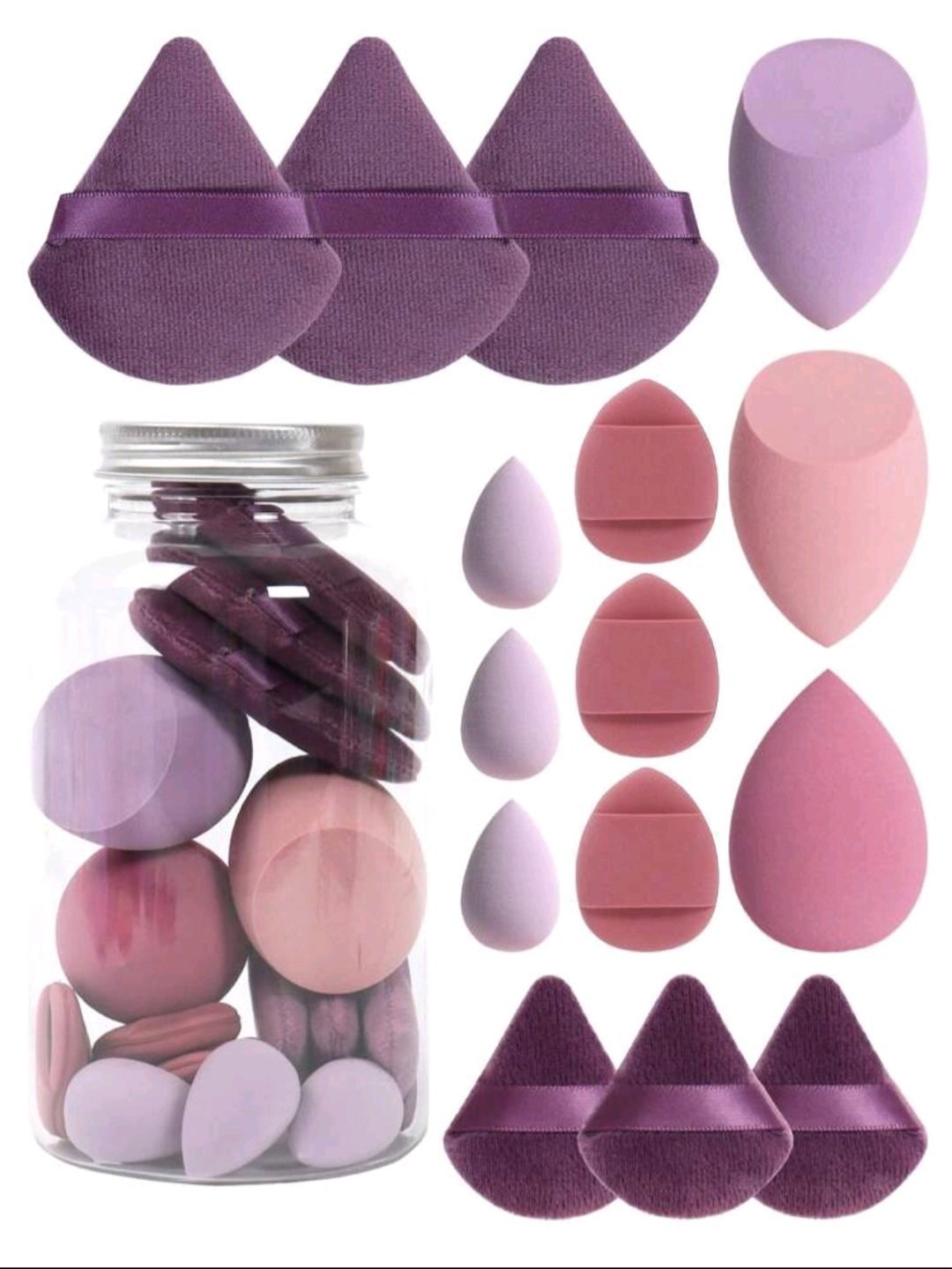 Subliiiiime ❤️❤️❤️❤️15 eponges multicolores sans latex de maquillage avec pot de rangement pour le fond de teind et la crème et houppette de maquillage neuuuf 